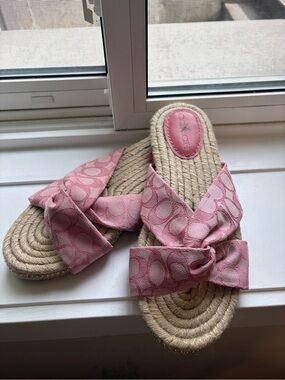 Y2K Coach Pink Logo Espadrille Slide Sandals
